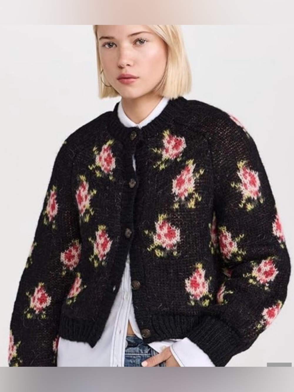 The Great Carousel Heirloom Rose Alpaca Wool Cardigan Sweater Black